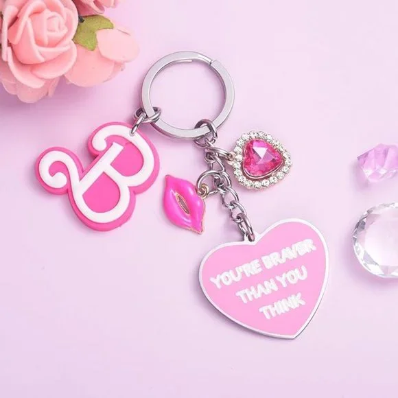 💕NWT Hot Pink Rhinestone Heart KEYCHAIN With Charms BARBIE Halloween Cos… - Picture 2 of 6